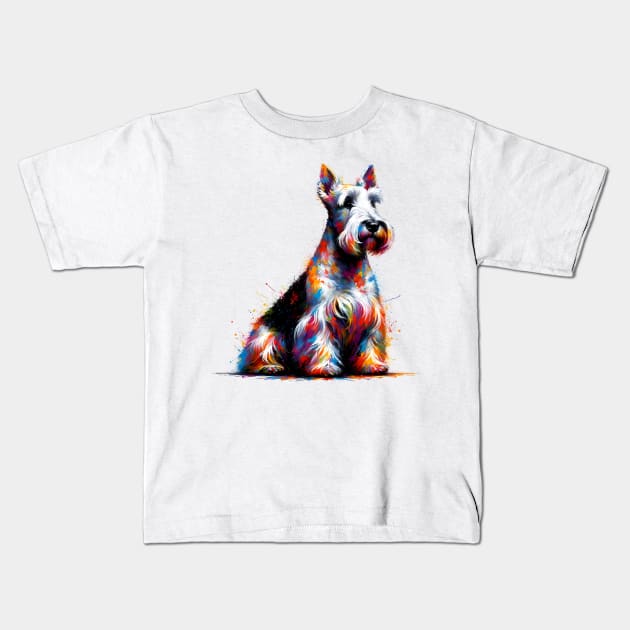 Colorful Scottish Terrier in Abstract Splash Art Style Kids T-Shirt by ArtRUs